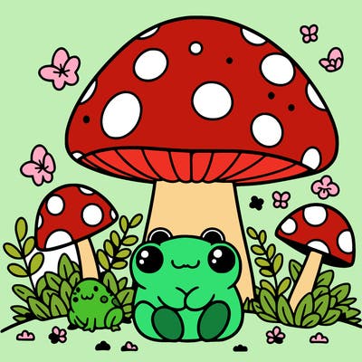 cute mushroom with a frog