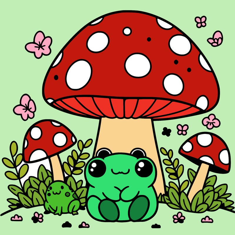 cute mushroom with a frog