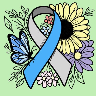 cancer awareness symbol with flowers and butterflies