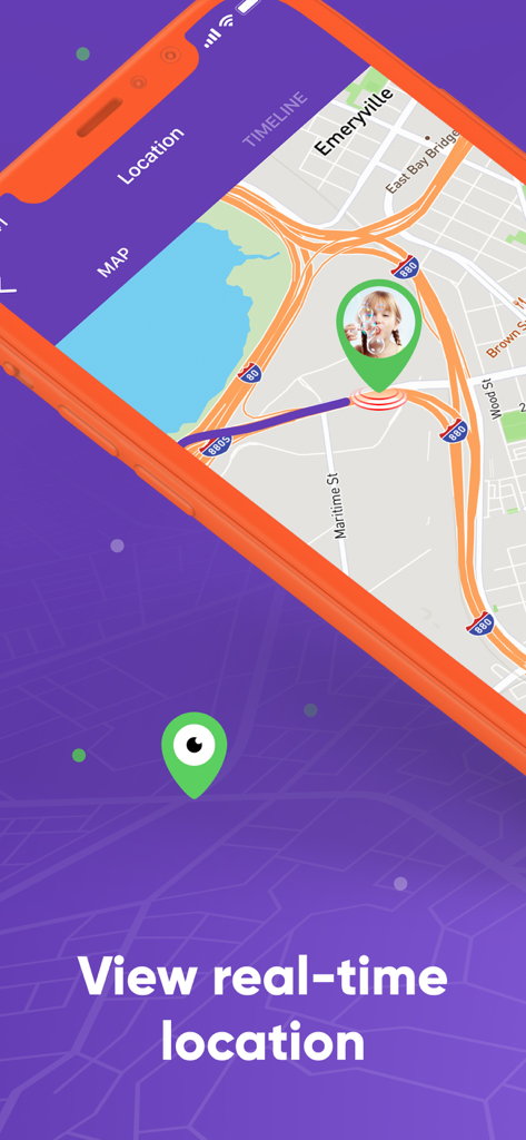Interface da aplicação Kidgy a mostrar a localização GPS em tempo real de uma criança num mapa.