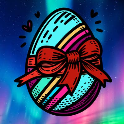 large chocolate egg with ribbon