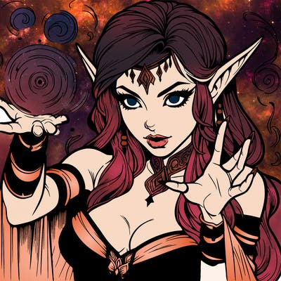 realistic scary beautiful elf sorceress casting spell