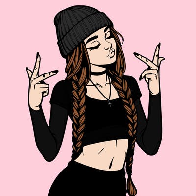 realistic teenage girl with braids and a beanie and crop top doing 🫶🏼