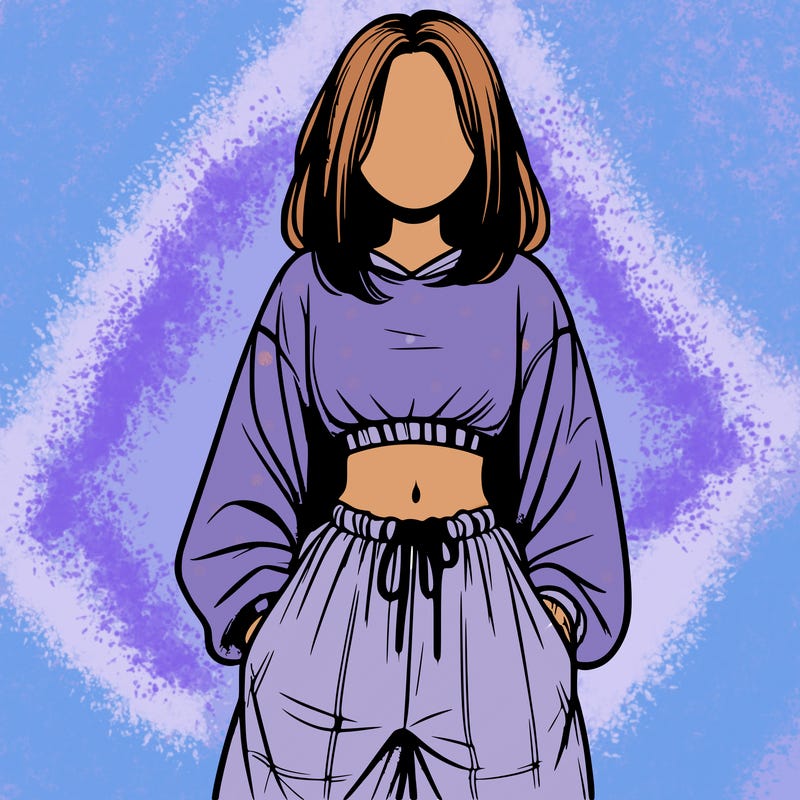 realistic girl faceless with baggy pants and a crop top
