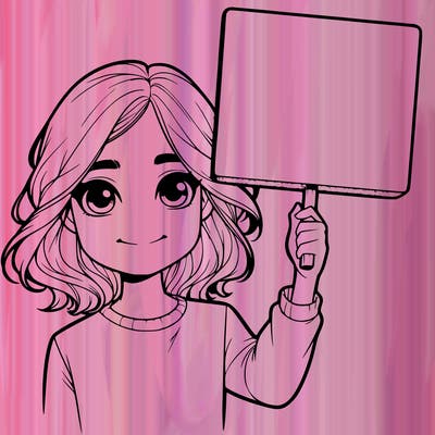 realistic girl holding up a sign