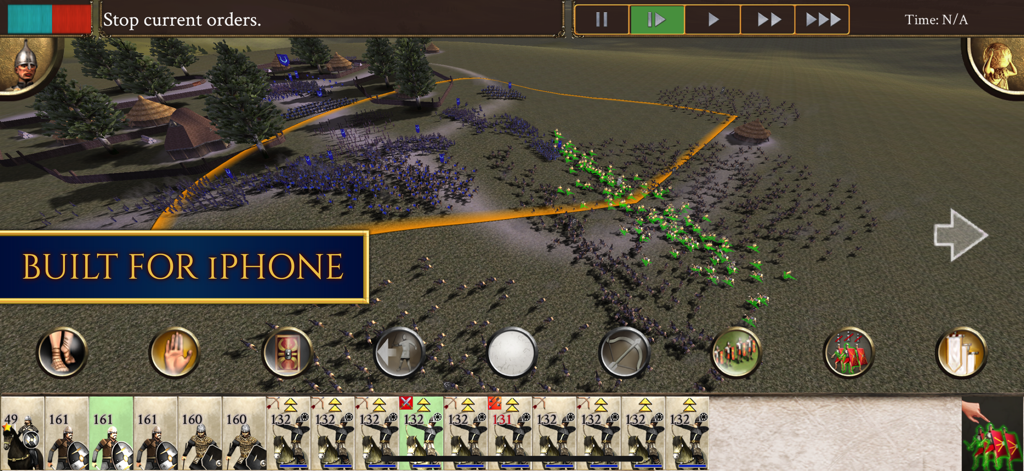 Gewaltige Echtzeit-3D-Schlachtszene in ROME Total War Barbarian Invasion für iPhone.