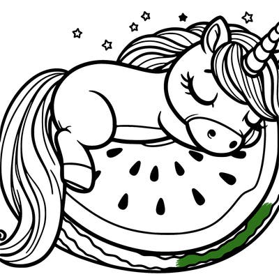 a unicorn resting it’s head on a watermelon