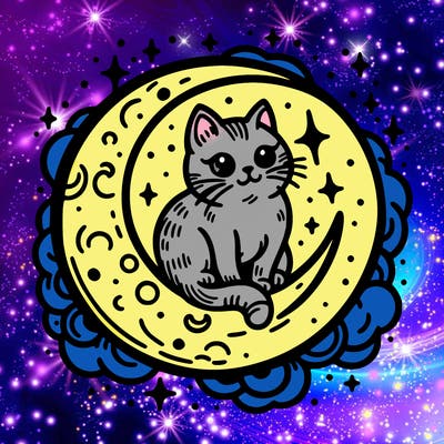 cat on the moon tattoo