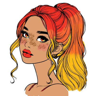 realistic girl with a ponytail on her hair and lips