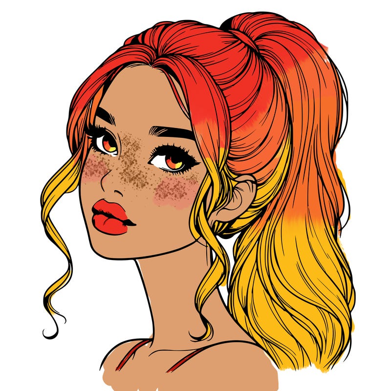 realistic girl with a ponytail on her hair and lips