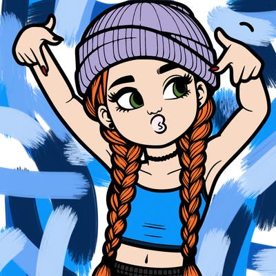 realistic teenage girl with braids and a beanie and crop top doing 🫶🏼