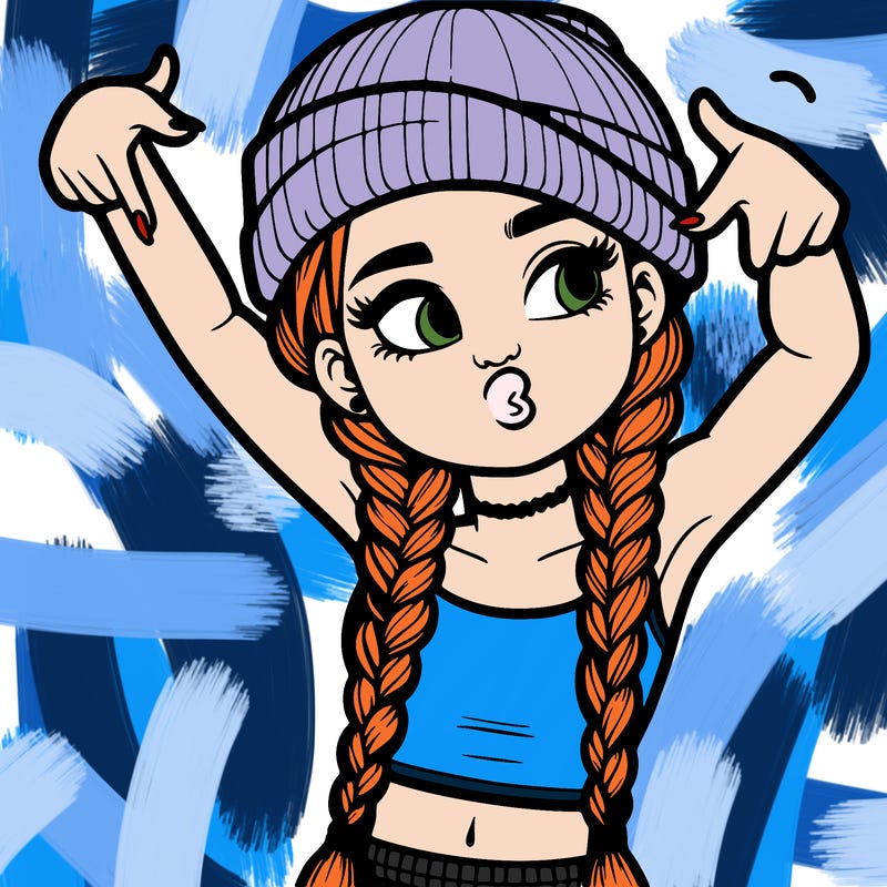 realistic teenage girl with braids and a beanie and crop top doing 🫶🏼