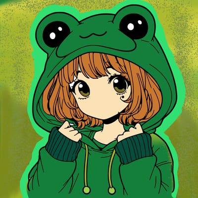 a cute teenage girl wearing a frog hoodie