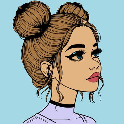 realistic girl with buns on the top of her head