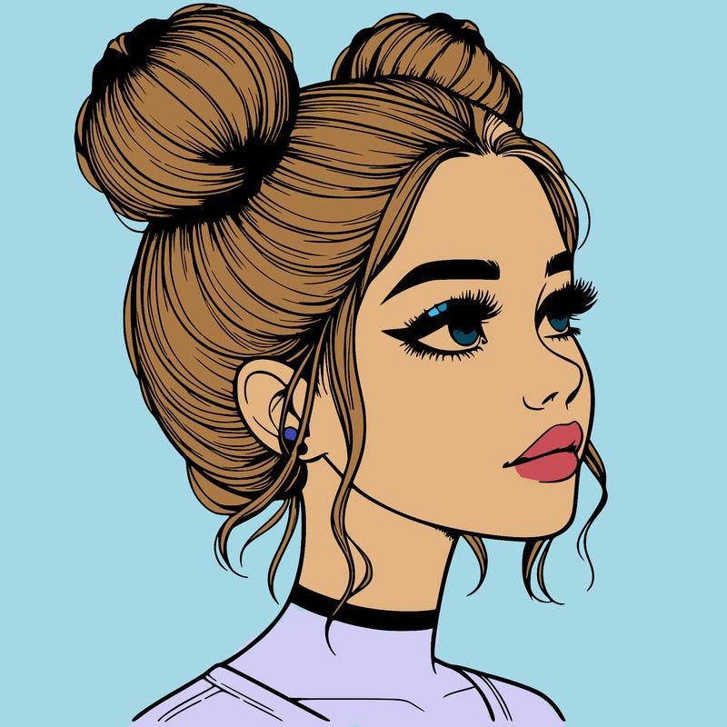 realistic girl with buns on the top of her head