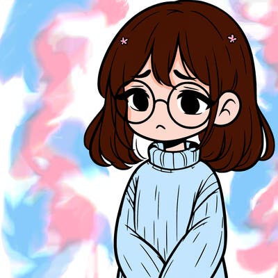 sad girl with glasses in a sweater