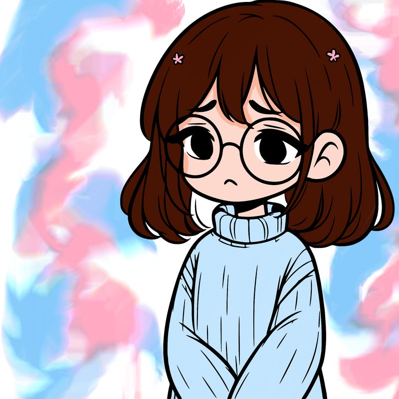 sad girl with glasses in a sweater