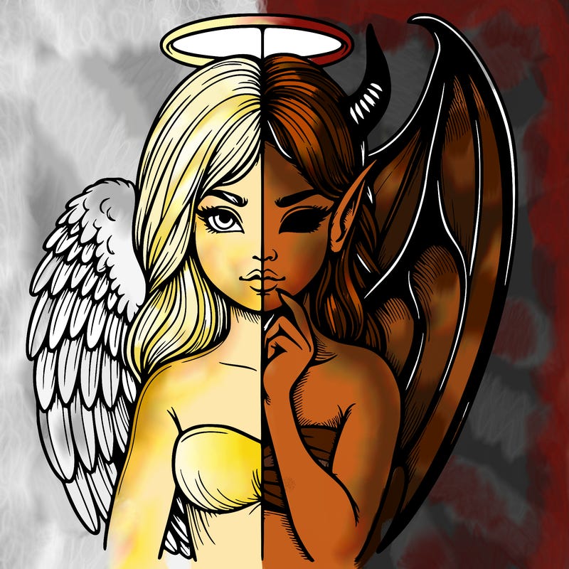 realistic angel half demon