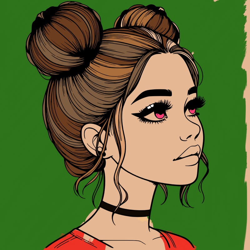 realistic girl with buns on the top of her head