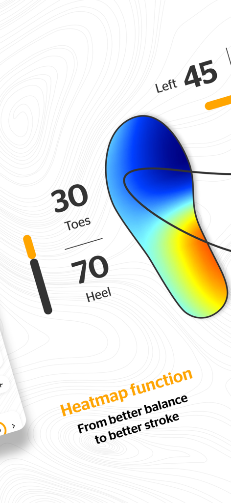 Mapa de calor de distribución de presión para el análisis del equilibrio del swing de golf en la aplicación BAL.ON
