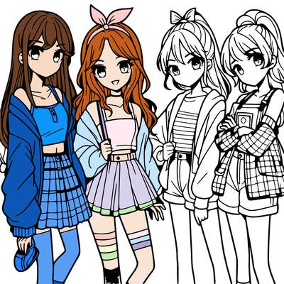 teen manga girls group of 4