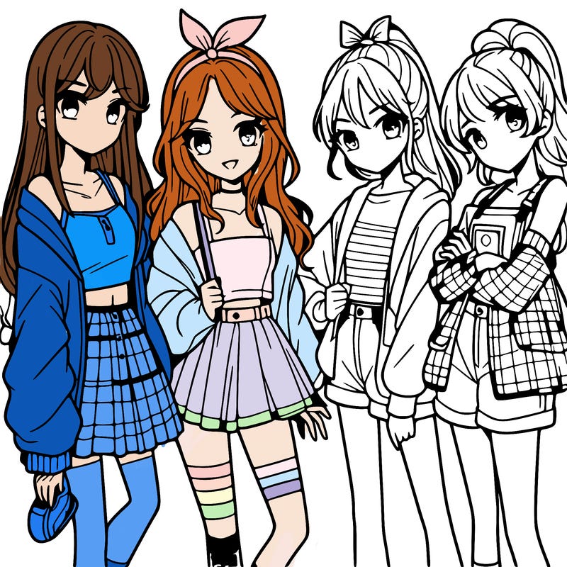 teen manga girls group of 4
