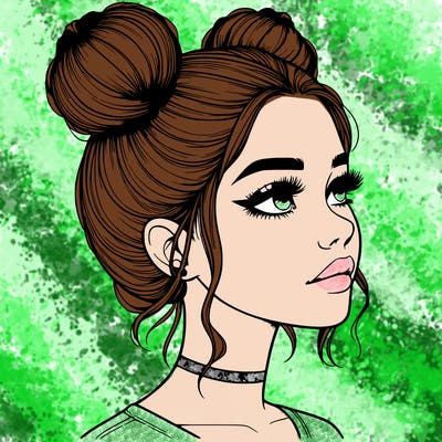 realistic girl with buns on the top of her head