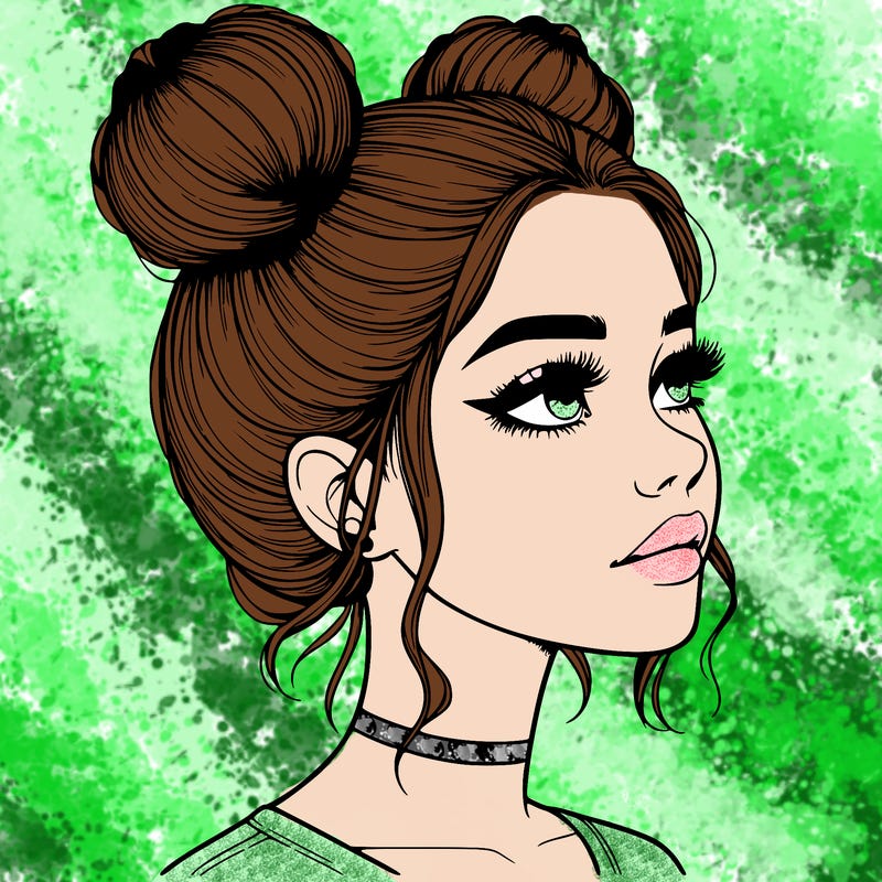 realistic girl with buns on the top of her head