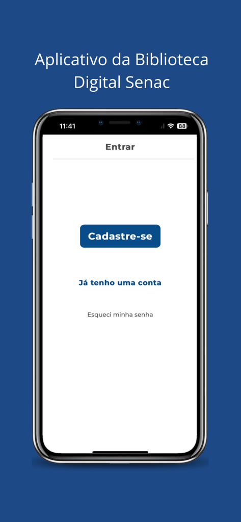 Biblioteca Digital Senac - Login and sign-up screen of the Biblioteca Digital Senac mobile app