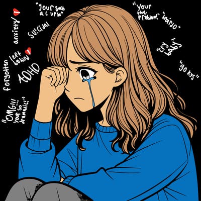 realistic girl crying in a corner