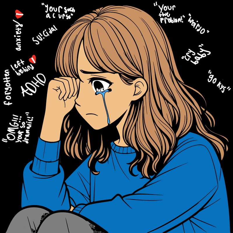 realistic girl crying in a corner