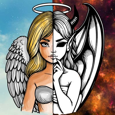 realistic angel half demon