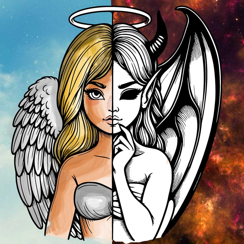 realistic angel half demon