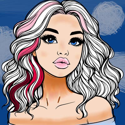 realistic girl with wavy hair and lips