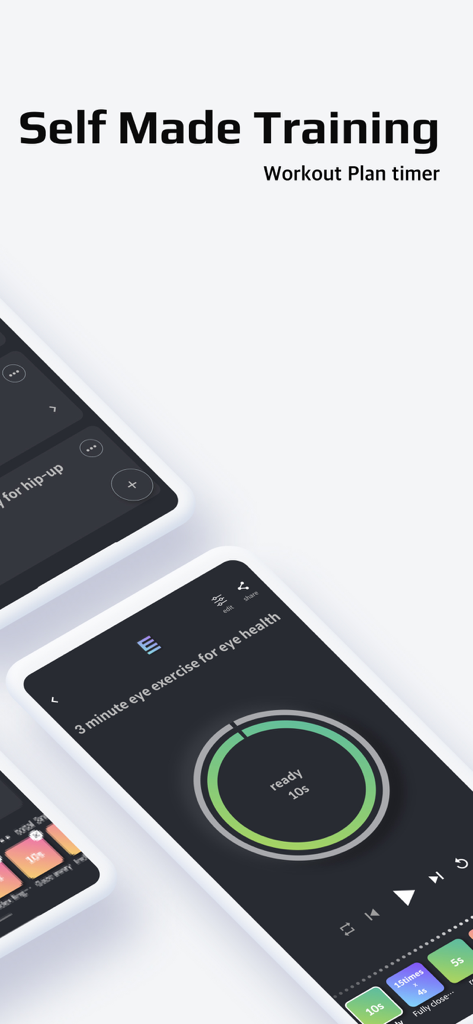 Smartphone display of the Smart Workout Counter app featuring a custom training timer for eye health exercises.