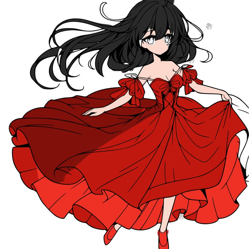 an anime woman with a flowing dress