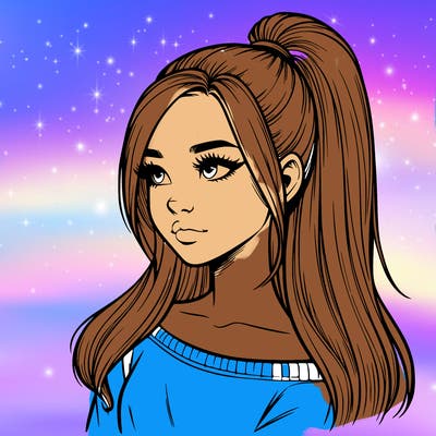 realistic girl with a high ponytail