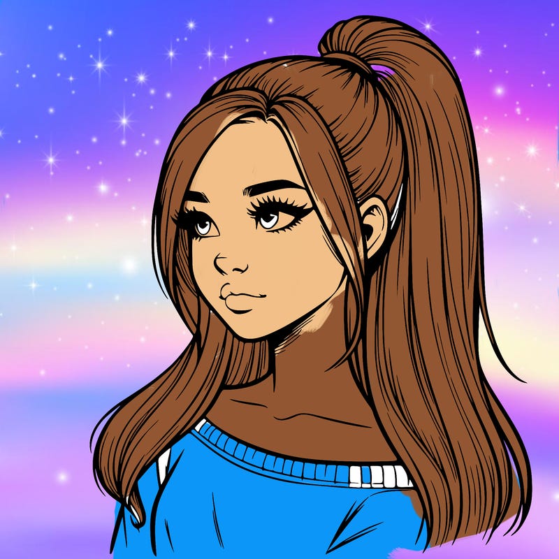 realistic girl with a high ponytail