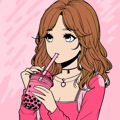 realistic girl drinking boba tea