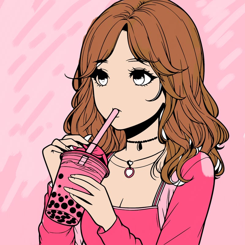 realistic girl drinking boba tea