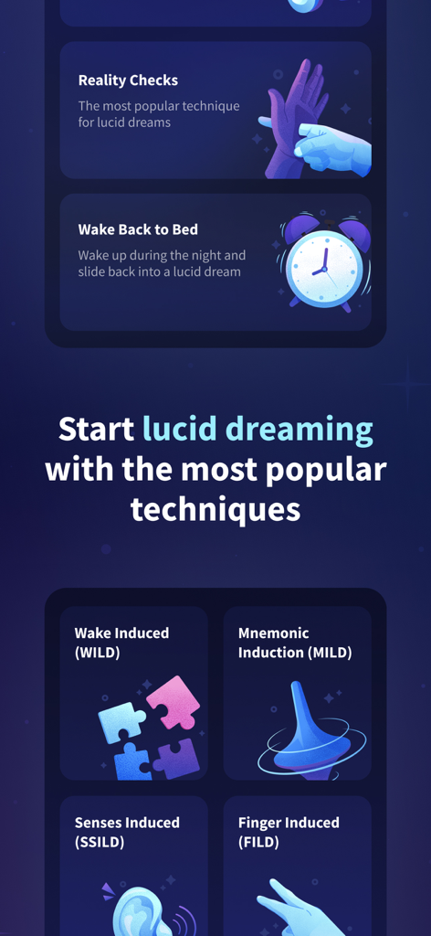 Oniri - Your Dream Journal - Lucid dreaming techniques interface in the Oniri app