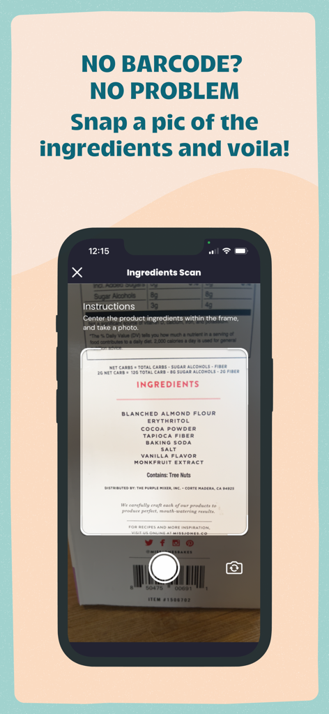 Trash Panda - Food Scanner - A smartphone using the Trash Panda app to scan a product ingredient list label