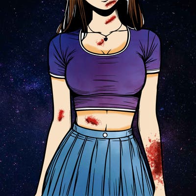 realistic girl wearing crop top and skirt