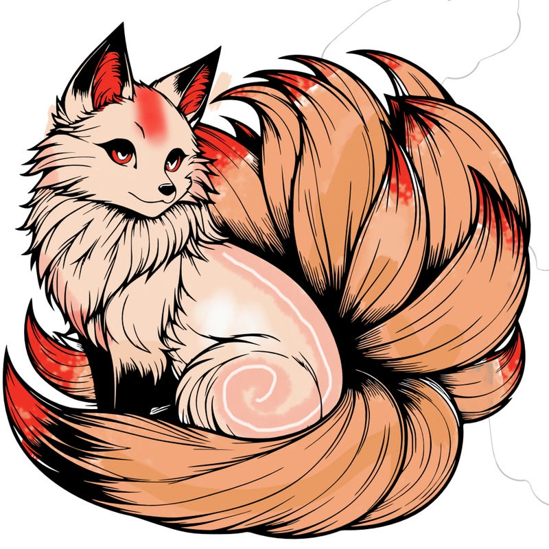realistic detailed 9 tailed anime fox