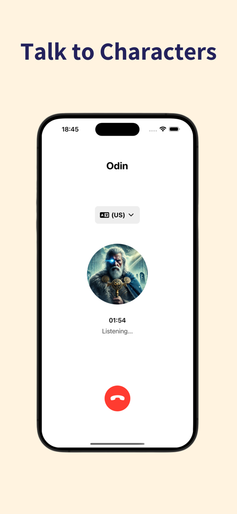 Histou: School of Greatness - Voice call interface in the Histou app showing a conversation with the character Odin
