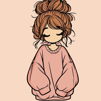 girl with baggy sweatshirt and messy bun