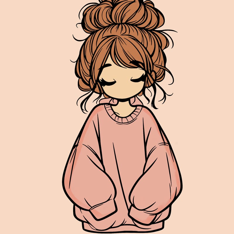girl with baggy sweatshirt and messy bun