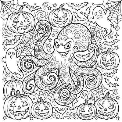 Get ready for a unique Halloween coloring experience with our Mimic Octopus design! This intricate page combines the clever sea creature with classic spooky elements for hours of creative fun.
