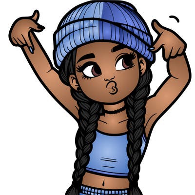 realistic teenage girl with braids and a beanie and crop top doing 🫶🏼