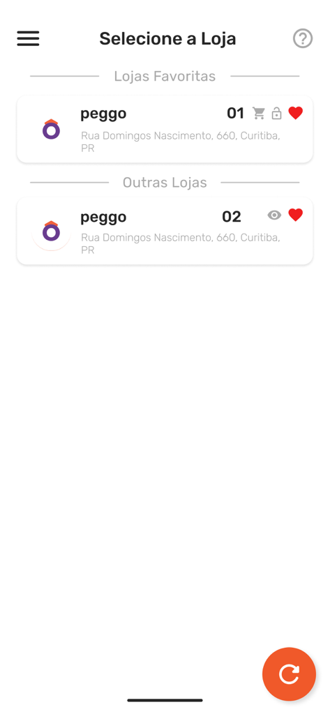 Peggô Market - Peggo Market app screen for choosing an autonomous store from a list